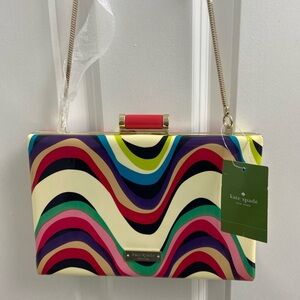 NWT Kate Spade Multicolor Wave Clutch with Gold Chain
